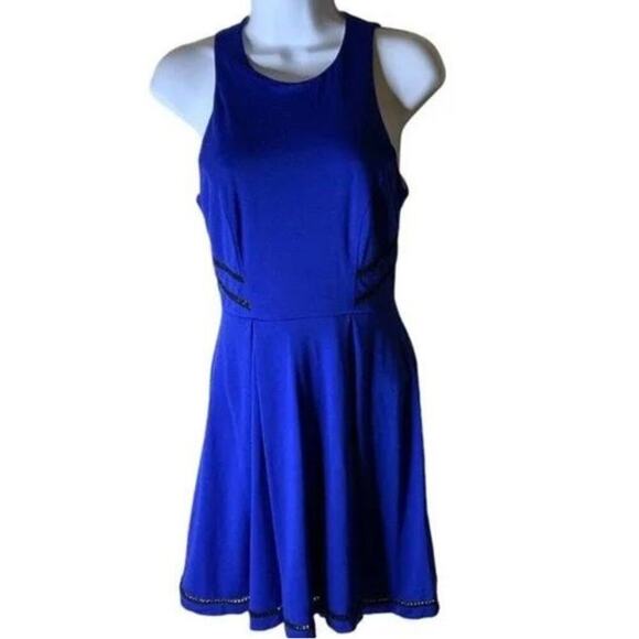 Teeze Me Sapphire Blue Skater Skirt Mini Dress Women Sz Small Zip Closure Solid - Picture 1 of 7